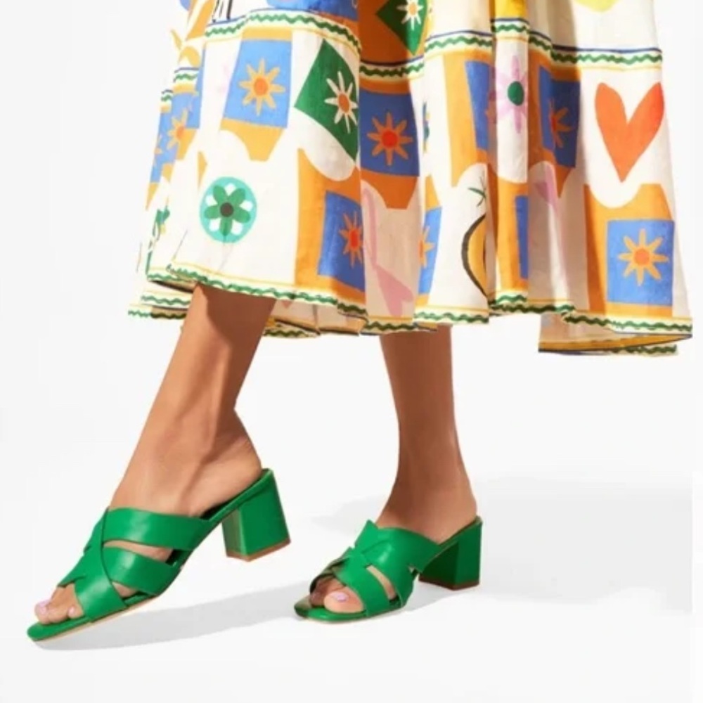 Charlotte Stone Green Block Heel Mules